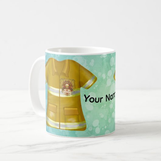 Flames Shield Firefighter コーヒーマグカップ (正面左)