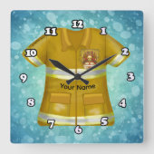 Flames Shield Firefighter スクエア壁時計 (正面)