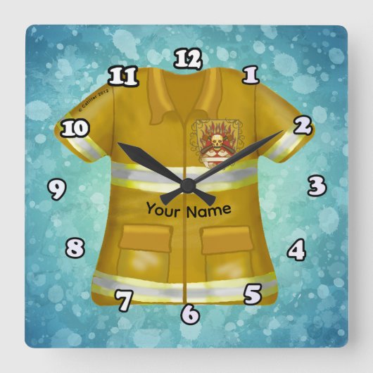 Flames Shield Firefighter スクエア壁時計 (正面)