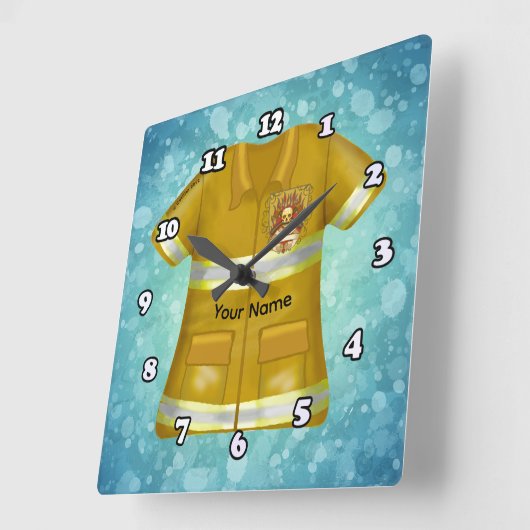 Flames Shield Firefighter スクエア壁時計 (傾斜)