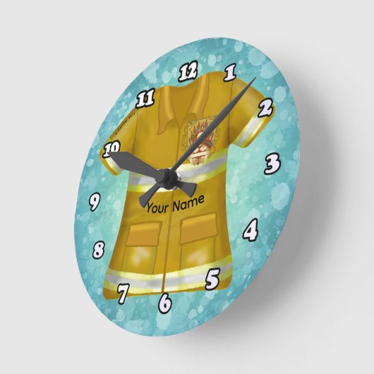 Flames Shield Firefighter ラウンド壁時計 (傾斜)