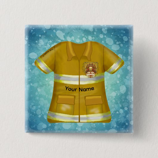 Flames Shield Firefighter 缶バッジ (正面)