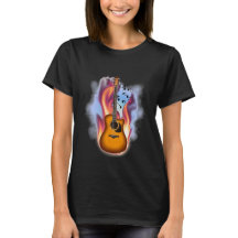 Flamin Guitar and Music Notes Tシャツ