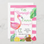 Flaminfo Birthday Invitation, Flamingo Invitation 招待状 (正面/裏面)