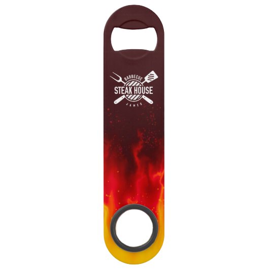 Flaming Bar Blade Opener — Custom BBQ Steak House スピード栓抜き (正面)