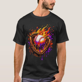  Flaming Baseball Glove Drip Tシャツ