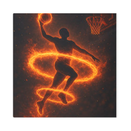 Flaming Basketball Dunk Art – Fire Athlete メタルプリント