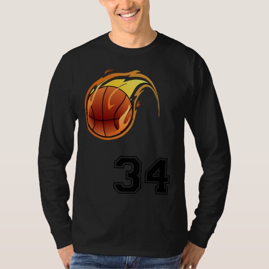 Flaming Basketball with Number 34 on the Front and Tシャツ (正面)