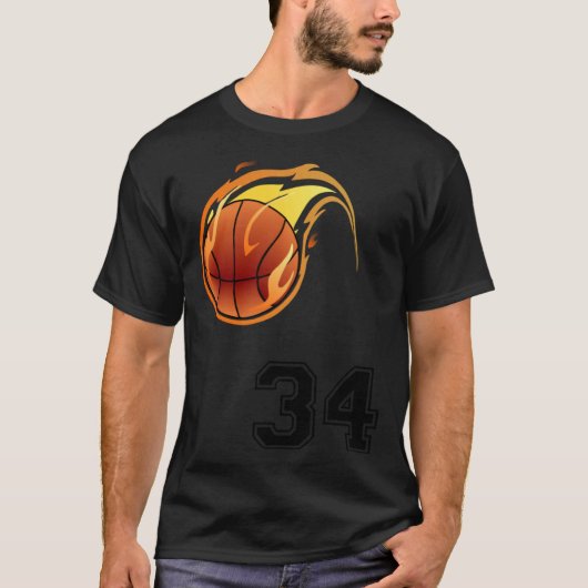 Flaming Basketball with Number 34 on the Front and Tシャツ (正面)