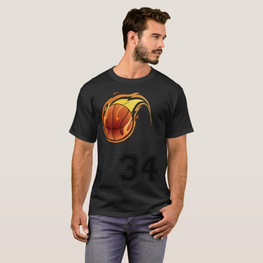 Flaming Basketball with Number 34 on the Front and Tシャツ (正面フル)