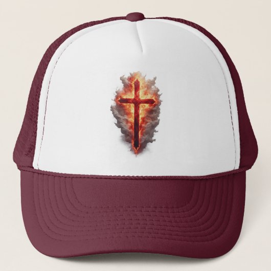  Flaming Christian Cross Trucker Hat キャップ (正面)