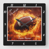 Flaming Football Sports  スクエア壁時計 (正面)