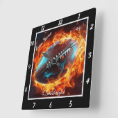 Flaming Football Sports Team スクエア壁時計 (傾斜)