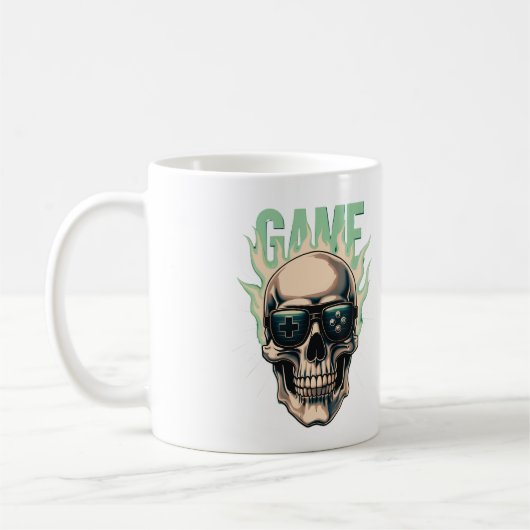 Flaming Gamer Skull – Retro Gaming Power コーヒーマグカップ (左)