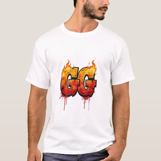 🔥 Flaming "GG" Graffiti Style Tシャツ (正面)
