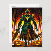 Flaming Headless Pumpkin Knight Halloween シーズンポストカード (正面/裏面)