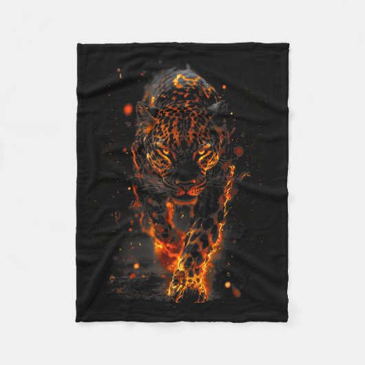 Flaming Jaguar Fierce Leopard Wild Fire Animal Sri フリースブランケット (正面)