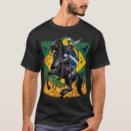 Flaming Mechanical Skeleton Knight with Brazilian  Tシャツ