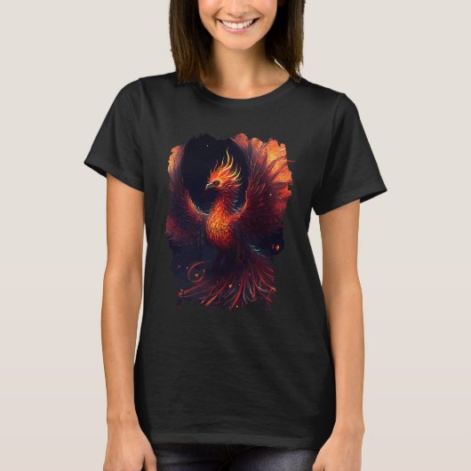 Flaming phoenix with ornaments and fiery glow tシャツ (正面)
