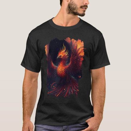 Flaming phoenix with ornaments and fiery glow tシャツ (正面)
