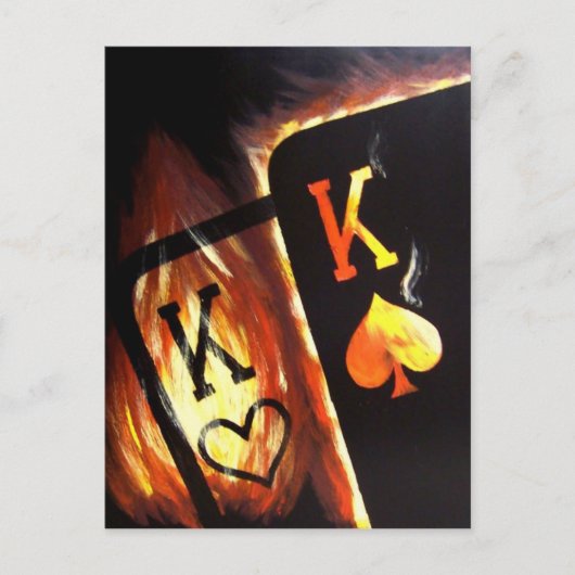 Flaming Pocket Kings Postcard Poker Print Cowboys ポストカード (正面)