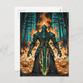 Flaming Pumpkin Knight Dark Forest Halloween シーズンポストカード (正面/裏面)