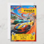 Flaming Race Car Birthday Party 招待状 (正面)