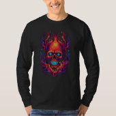 Flaming Red Orange & Blue Skull Graphic Tシャツ (正面)
