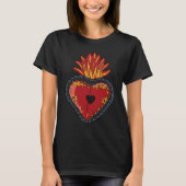 Flaming Sacred Heart Mexican Folk Corazon Tシャツ (正面)