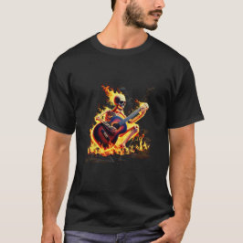 Flaming Skeleton Guitarist - Rock On Fire Tシャツ
