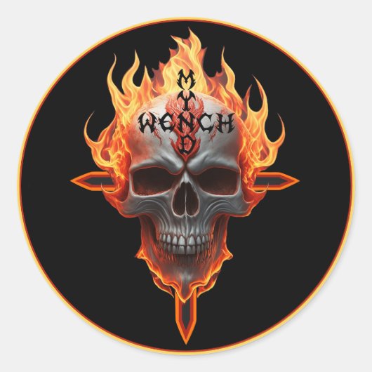 Flaming Skull Heavy Metal Rock Band Sticker Pro  ラウンドシール (正面)