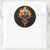 Flaming Skull Heavy Metal Rock Band Sticker Pro  ラウンドシール (バッグ)