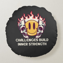Flaming Smiley Face with Skulls – Motivational Inn ラウンドクッション