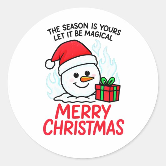 Flaming Snowman Christmas Festive Vinyl Decal ラウンドシール (正面)