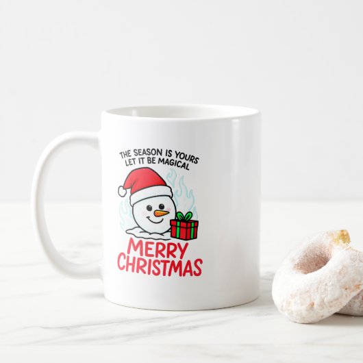 Flaming Snowman Merry Christmas Mug Funny Holiday コーヒーマグカップ (ドーナツ)