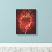 FlamingHeart火災ダークレッドラブフレイムスハート形状 キャンバスプリント (インサイチュ (ウッドフロア))