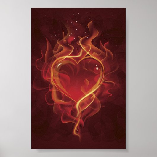 FlamingHeart火災ダークレッドラブフレイムスハート形状 ポスター (正面)