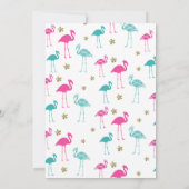 Flamingleのベビーシャワーの招待状のティール(緑がかった色)のピンクの金ゴールド 招待状 (裏面)