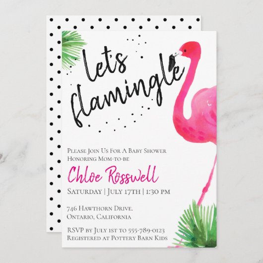 Flamingleのベビーシャワーの招待状は 招待状 (正面/裏面)