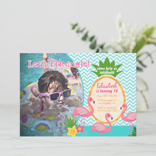 Flamingleの熱帯写真の誕生日の招待状は 招待状 (スタンド正面)