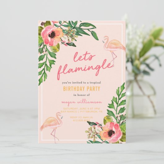 Flamingleの熱帯誕生日のパーティの招待状は 招待状 (スタンド正面)
