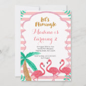 flamingleの誕生日の招待状のピンクのグリッターは 招待状 (正面)