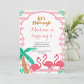 flamingleの誕生日の招待状のピンクのグリッターは 招待状 (スタンド正面)