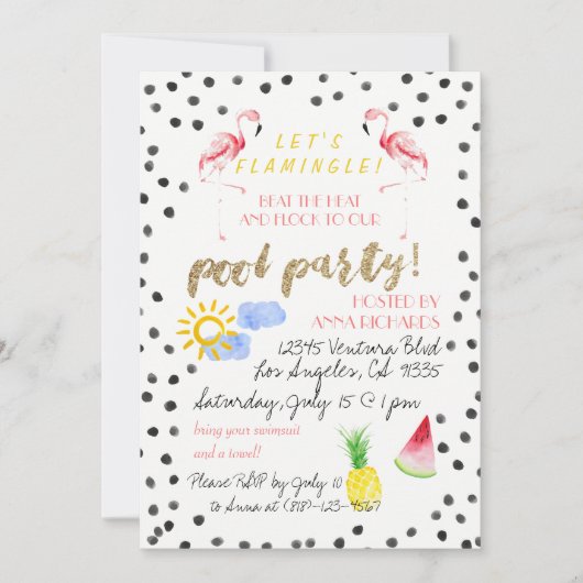 Flamingleは! プールのパーティの招待状 招待状 (正面)