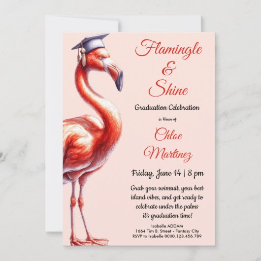 Flamingle & Celebrate! Flamingo Graduation Party  招待状 (正面)