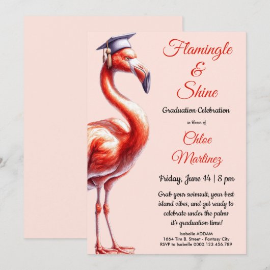 Flamingle & Celebrate! Flamingo Graduation Party  招待状 (正面/裏面)