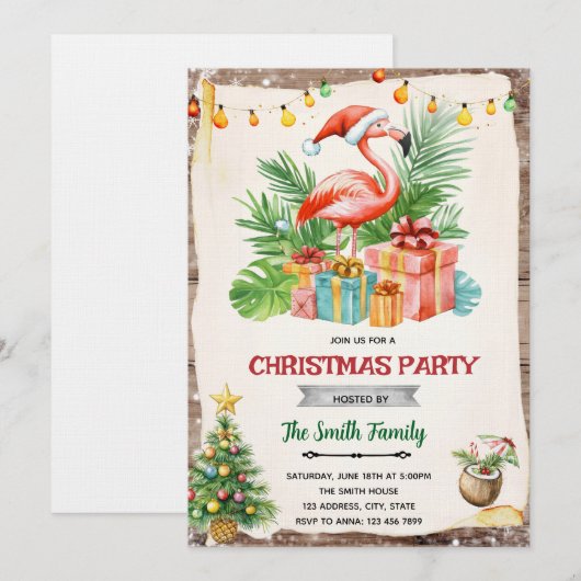 Flamingle Jingle Christmas in July Invitation 招待状 (正面/裏面)