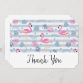 Flamingoお洒落 & Pineapple Pattern Thank You サンキューカード (正面/裏面)
