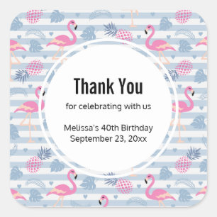 Flamingoお洒落 & Pineapple Pattern Thank You スクエアシール