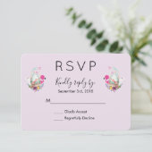 FlamingoとBunny RSVPが入ったバスケットの可愛い卵 出欠カード (スタンド正面)